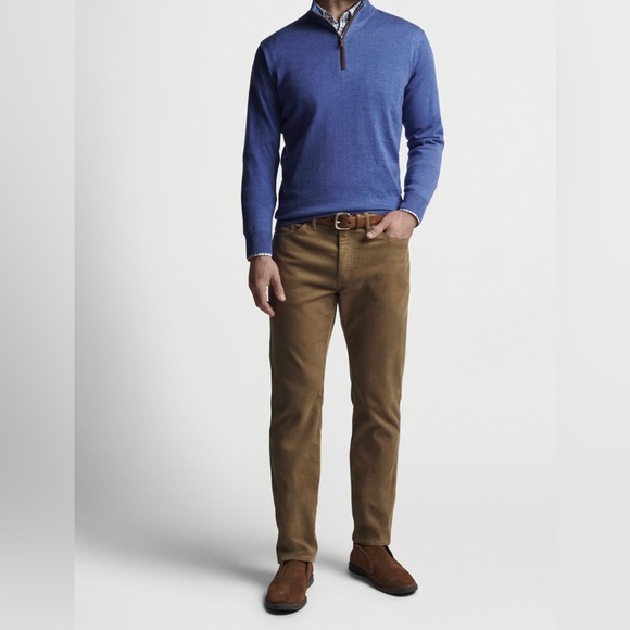 Peter Millar Royal Blue Quarter Zip with Suede Zipper Detail - Picture 4 of 5